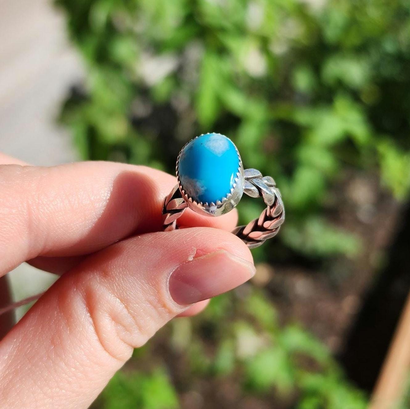 Sterling Silver Ithica Peak Navajo  Turquoise Ring, Size 6.5