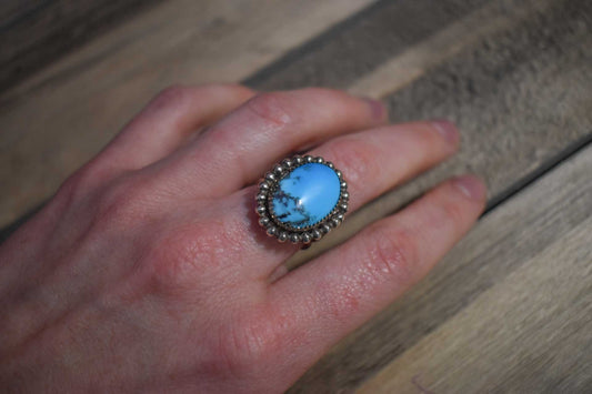 Sterling Silver Ithica Peak Turquoise Navajo ring, Size 7 1/2