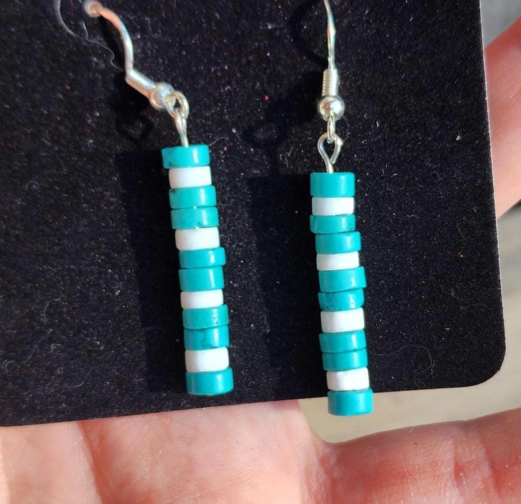 Turquoise and shell drop earrings