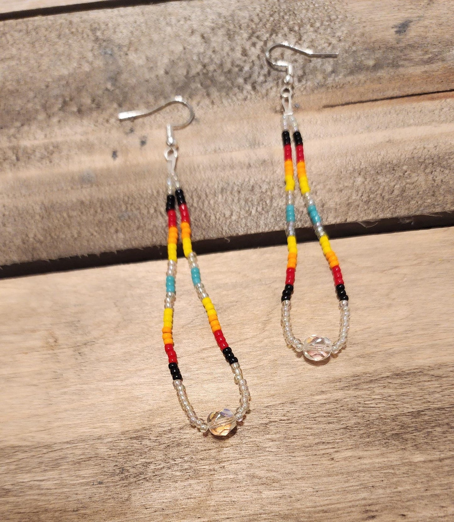 Rainbow seed beaded and Swarovski crystal earrings