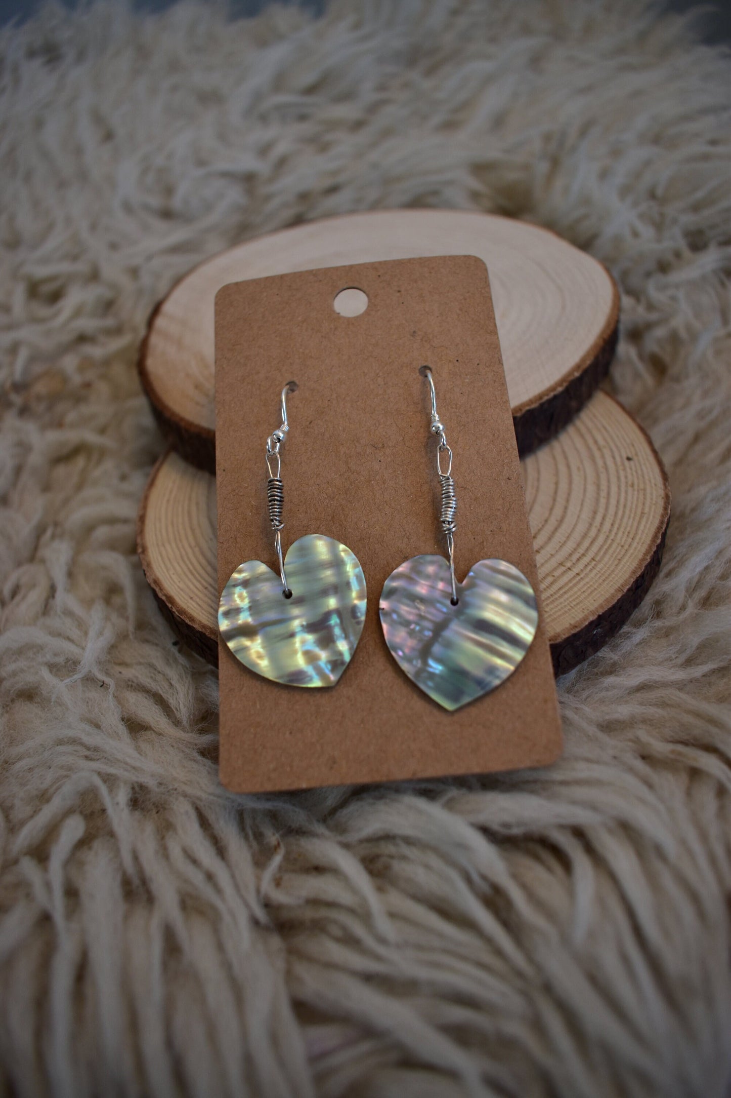 Sterling silver heart abalone shell earrings