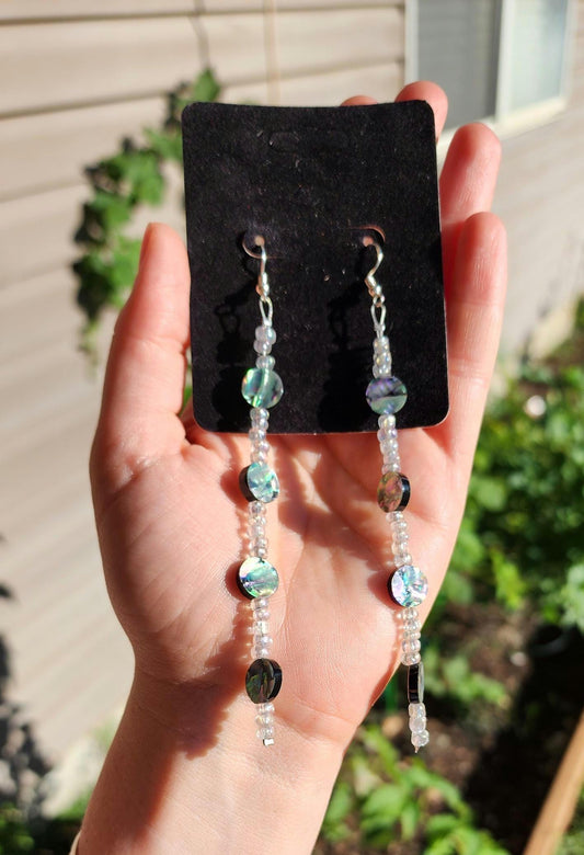 Sterling silver Abalone shell and glass bead drop earrings