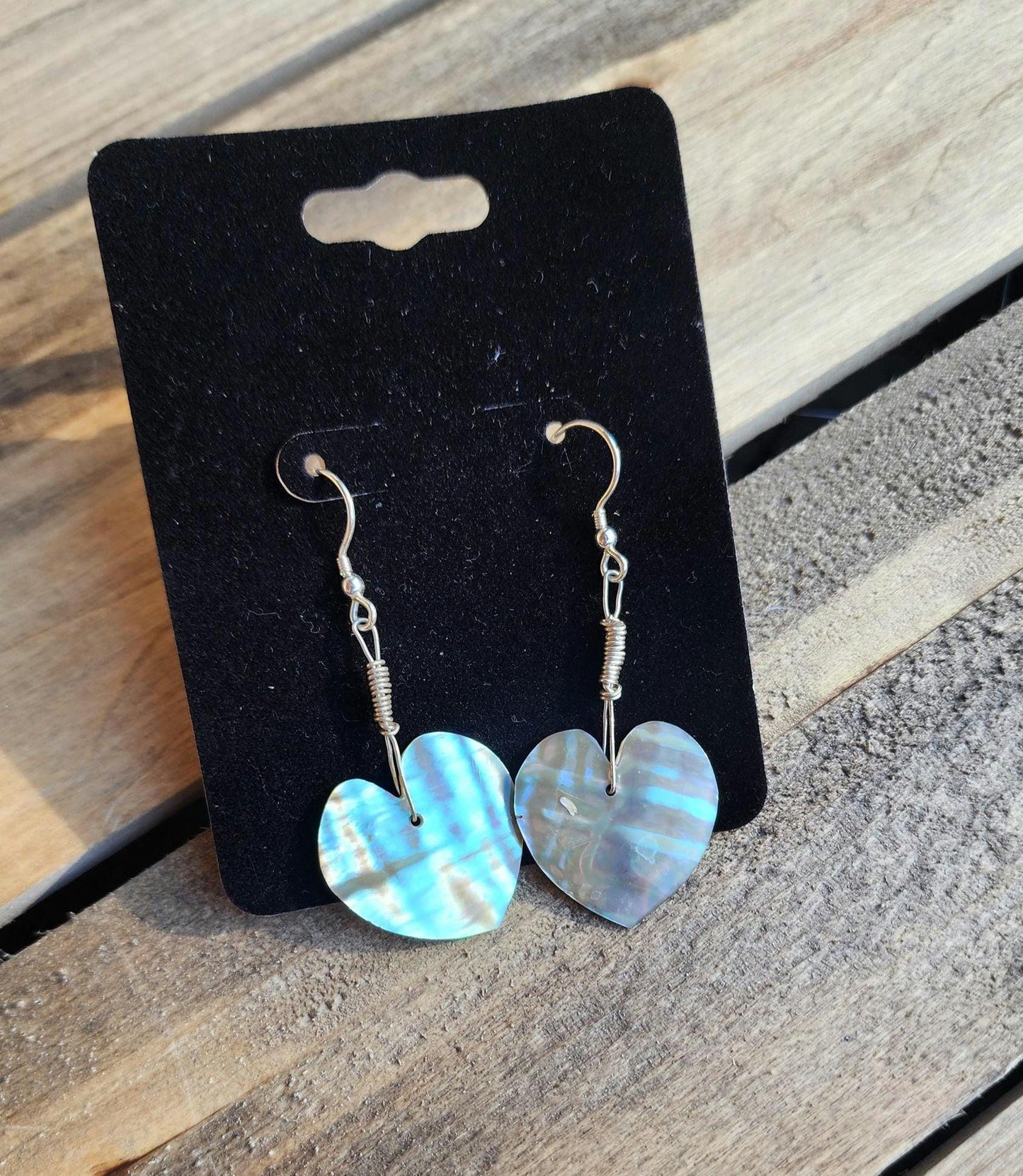 Sterling silver heart abalone shell earrings
