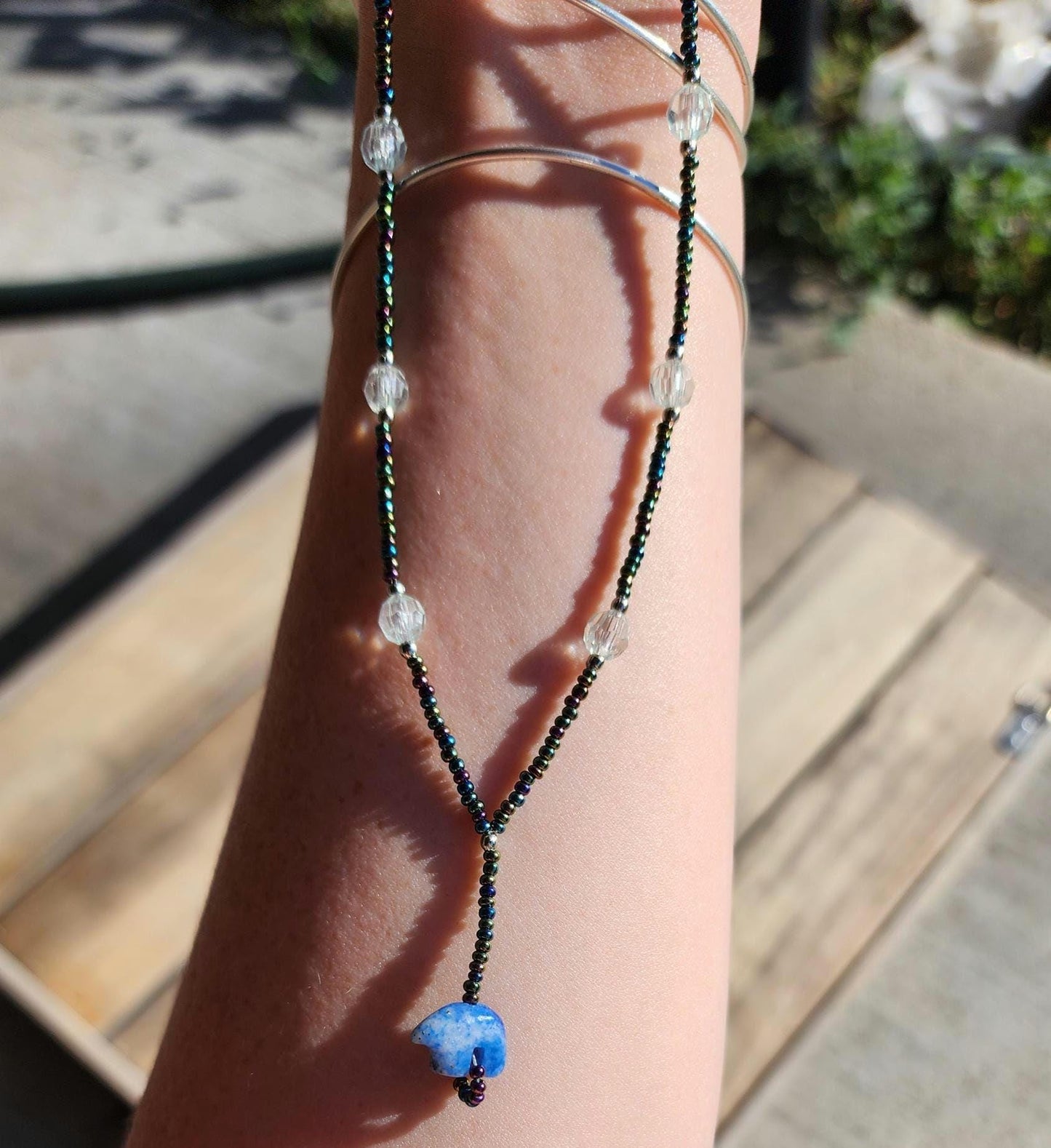 Beaded Lapis Lazuli bear necklace