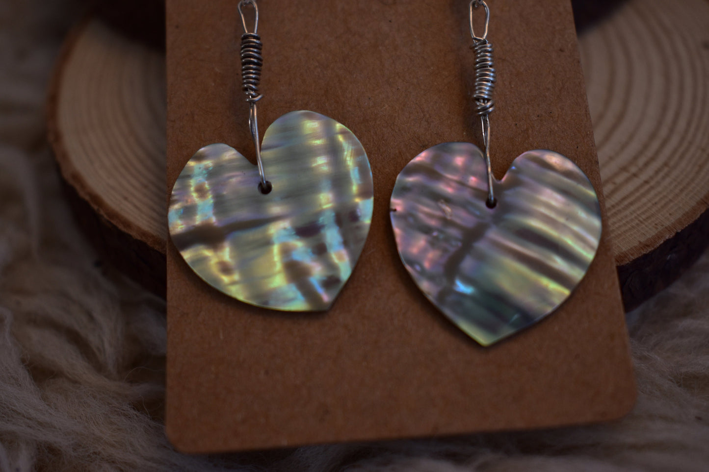 Sterling silver heart abalone shell earrings