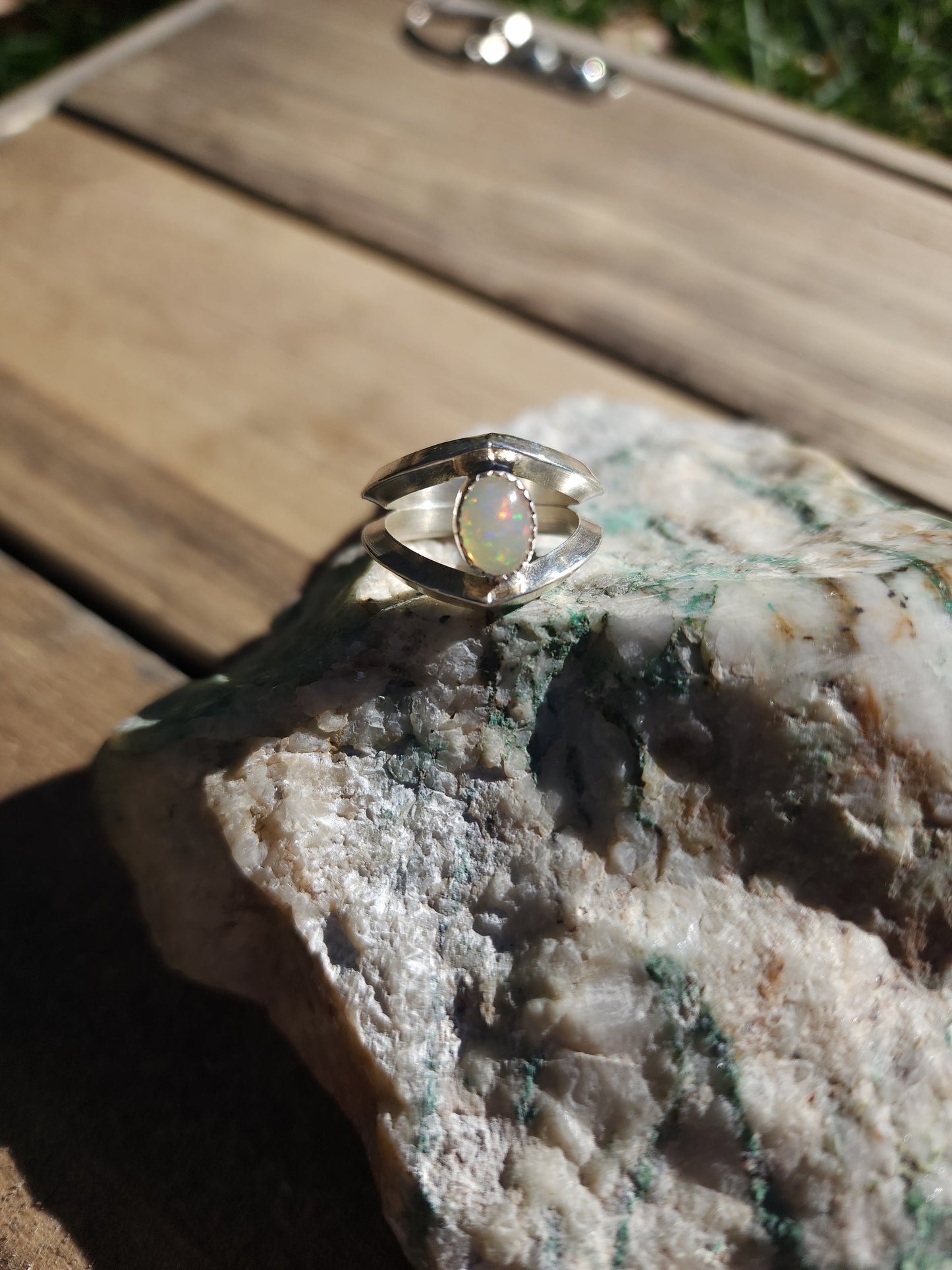 Sterling silver Ethiopian Opal ring, size 7.5