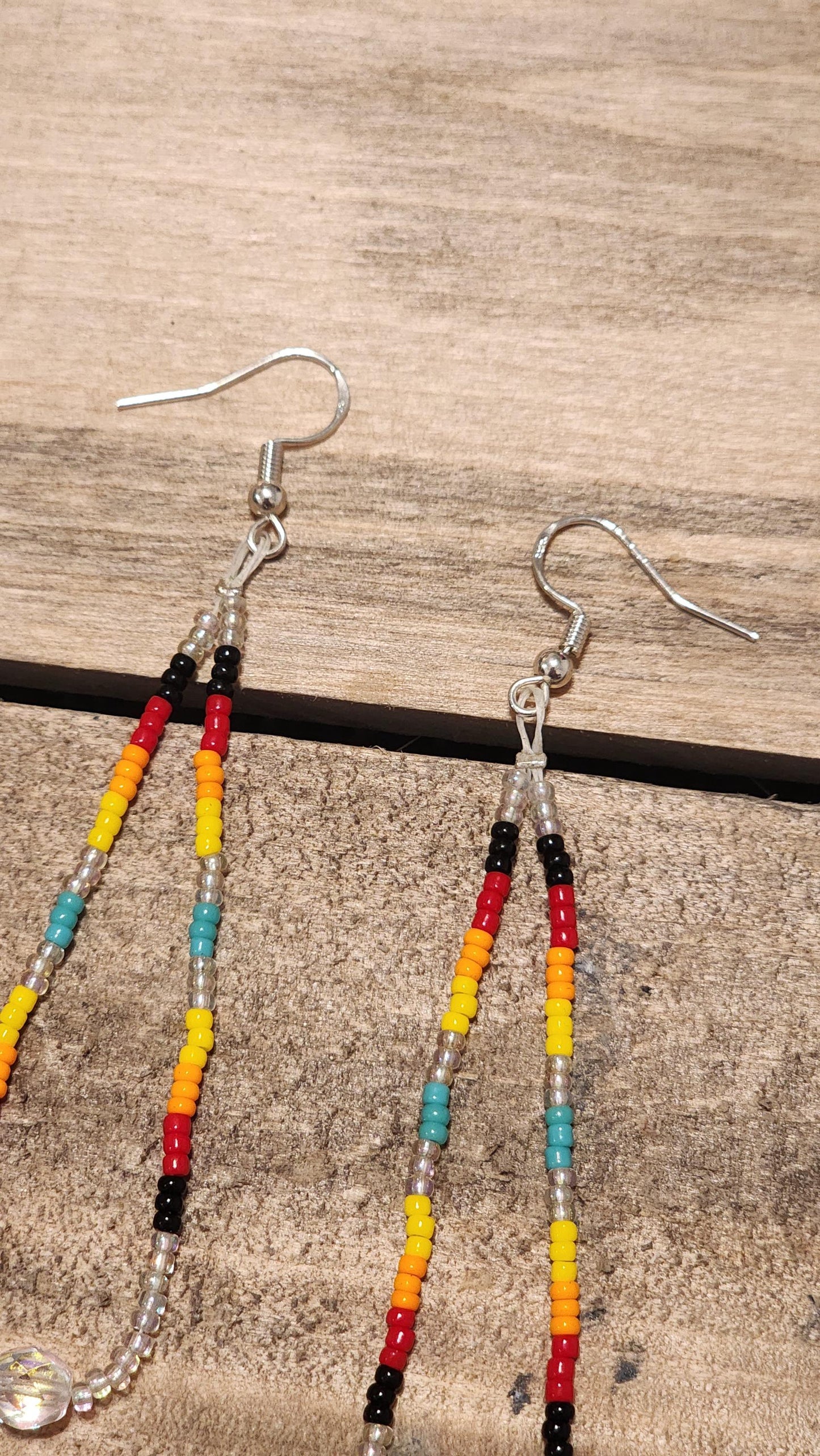 Rainbow seed beaded and Swarovski crystal earrings