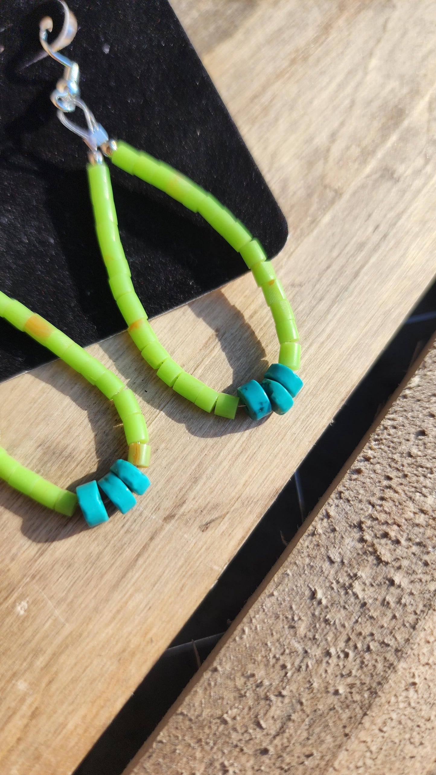 Kingman Turquoise and green synthetic heishi beaded earrings