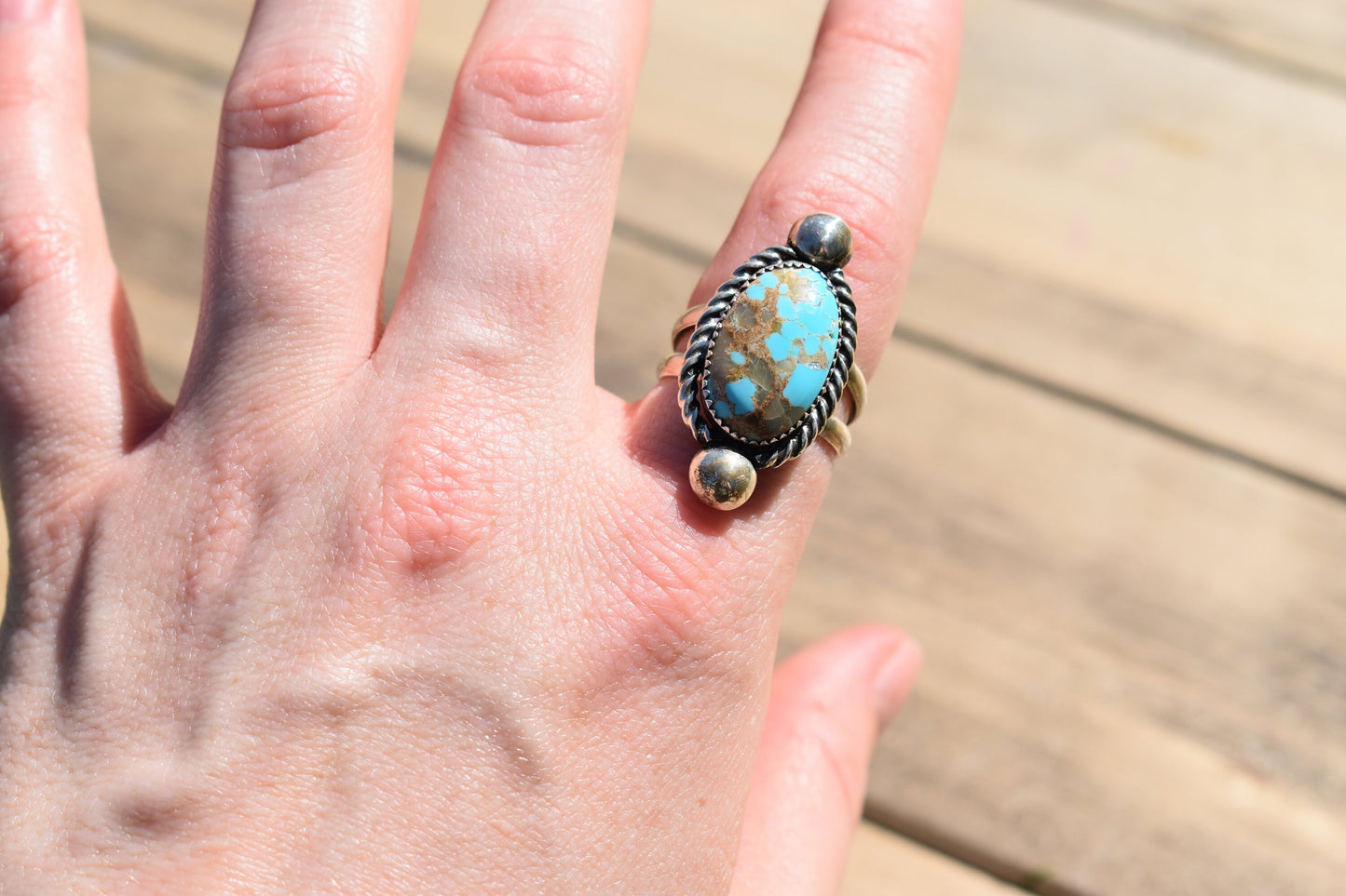 Sterling silver number 8 Turquoise Navajo ring, N. 8 Turquoise ring, Size 8