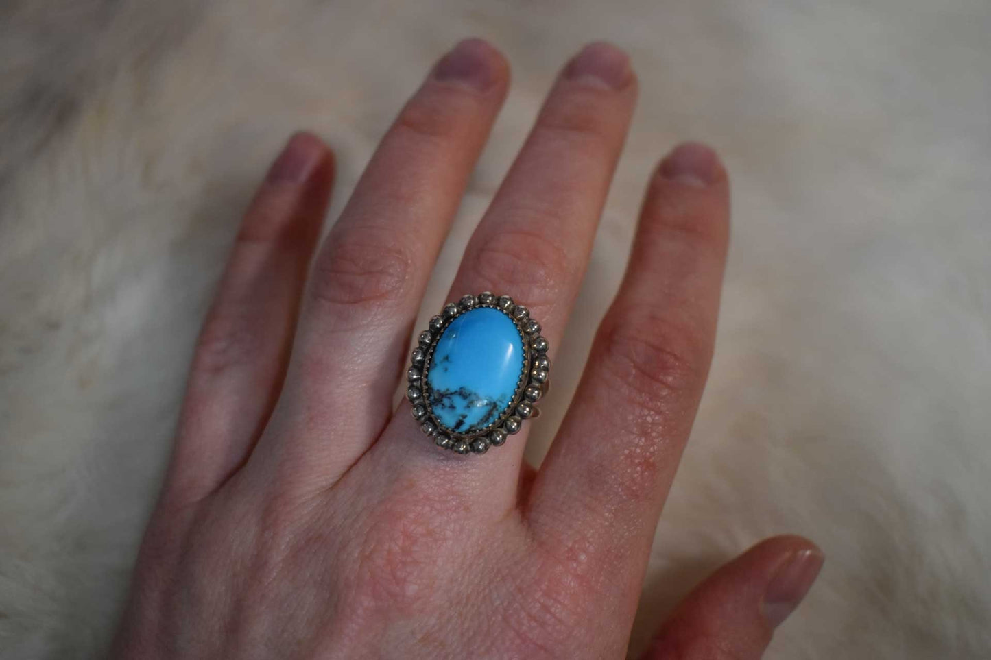 Sterling Silver Ithica Peak Turquoise Navajo ring, Size 7 1/2