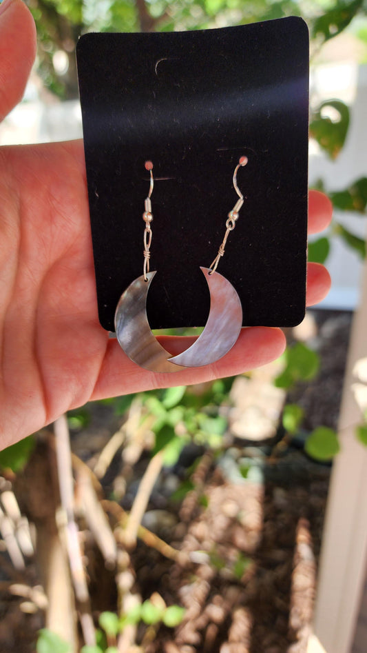 Sterling silver Abalone shell moon earrings