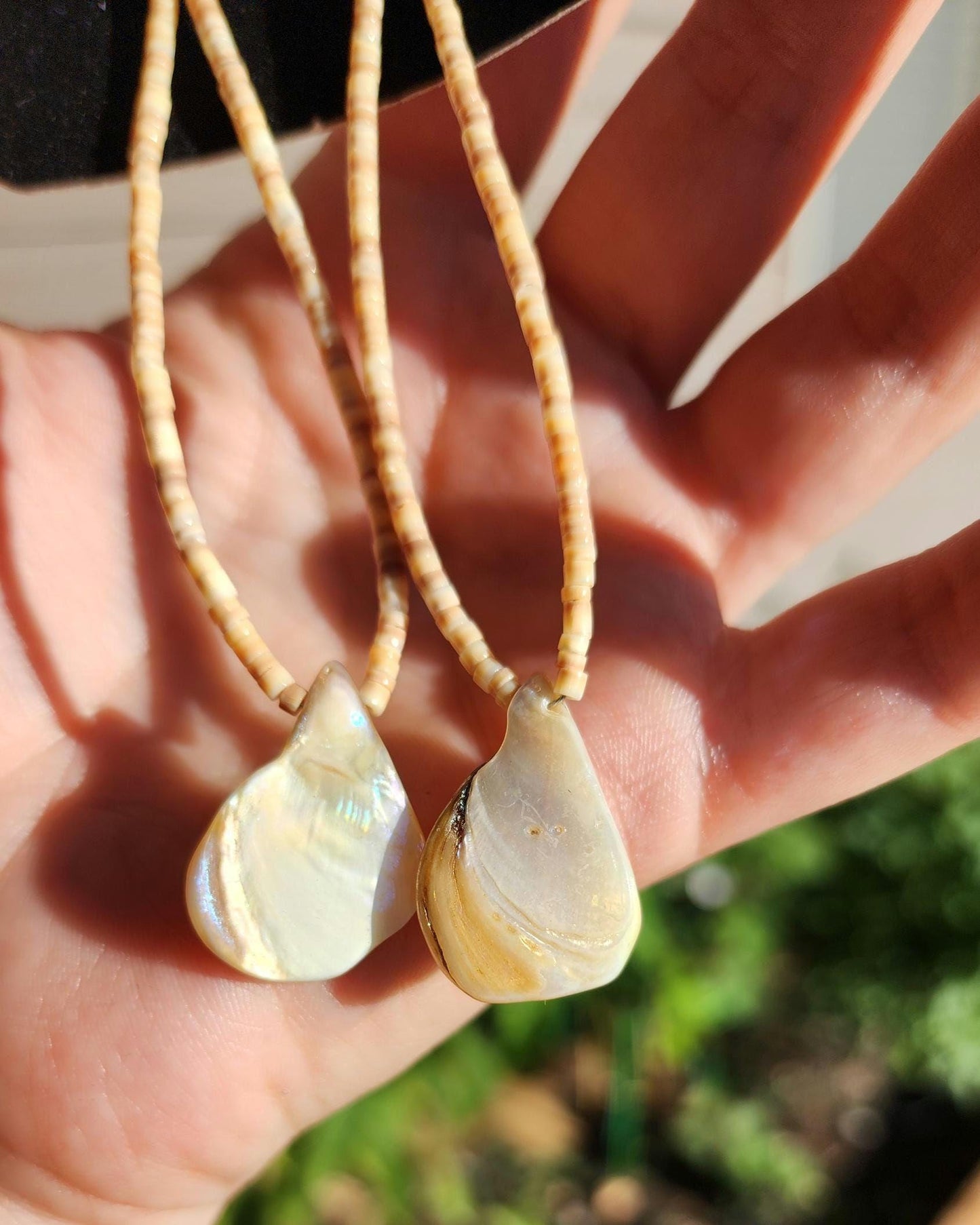 Brown Heishi beaded and mother of pearl Abalone Earrings