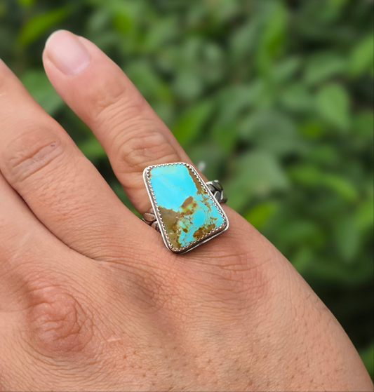 Sterling Silver Kingman Turquoise Navajo Braided Ring, Size 8