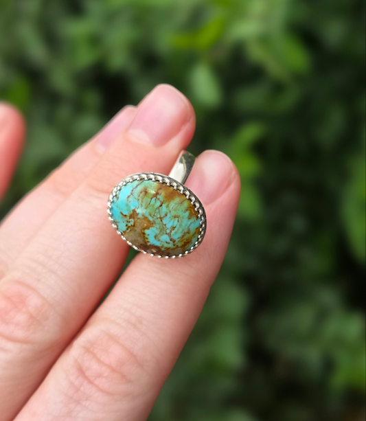 Sterling Silver Kingman Turquoise Navajo ring, Size 7