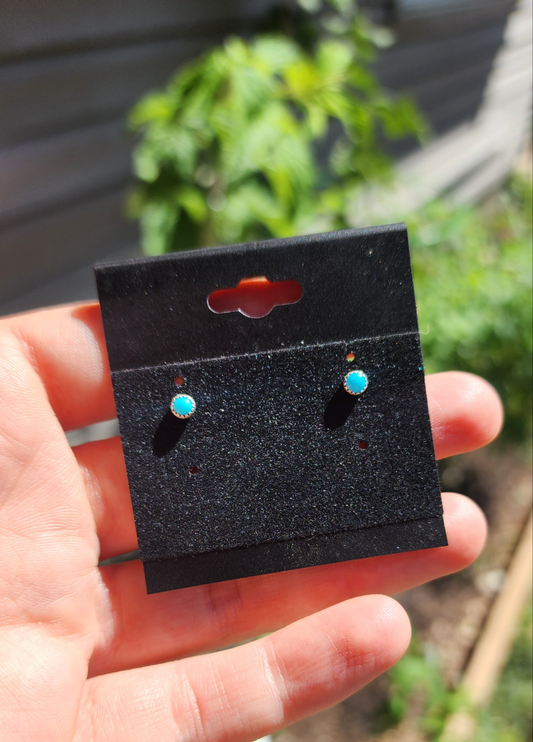 Sterling Silver Navajo 3mm Turquoise studs, Coral studs or Opal studs