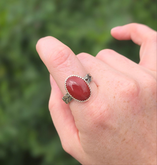 Sterling Silver Red Jasper braided Navajo ring, Size 10