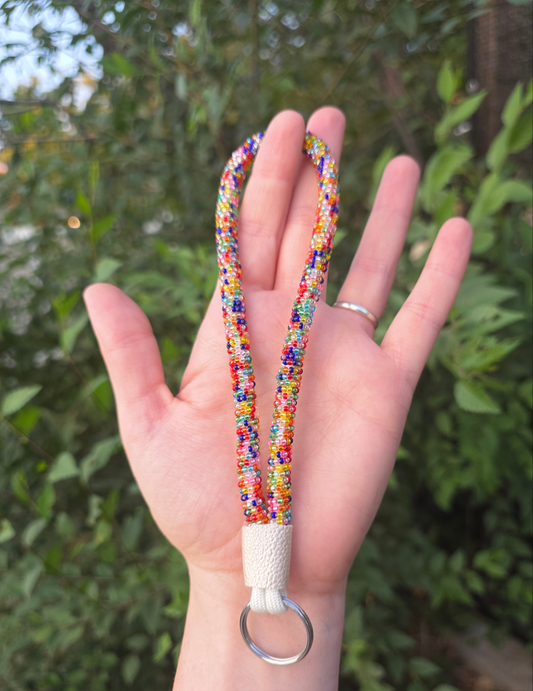 Multicolored Seed beaded keychain wristlet