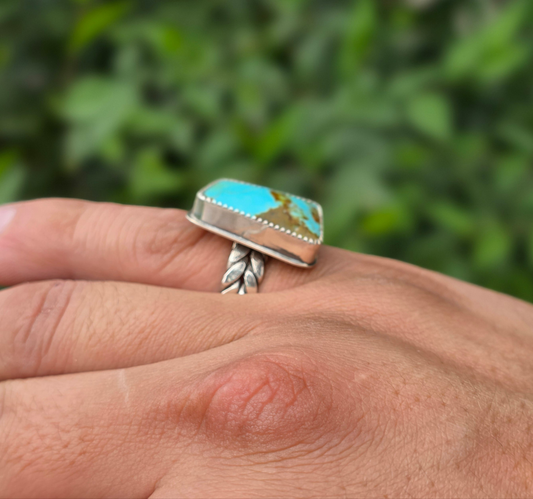 Sterling Silver Kingman Turquoise Navajo Braided Ring, Size 8