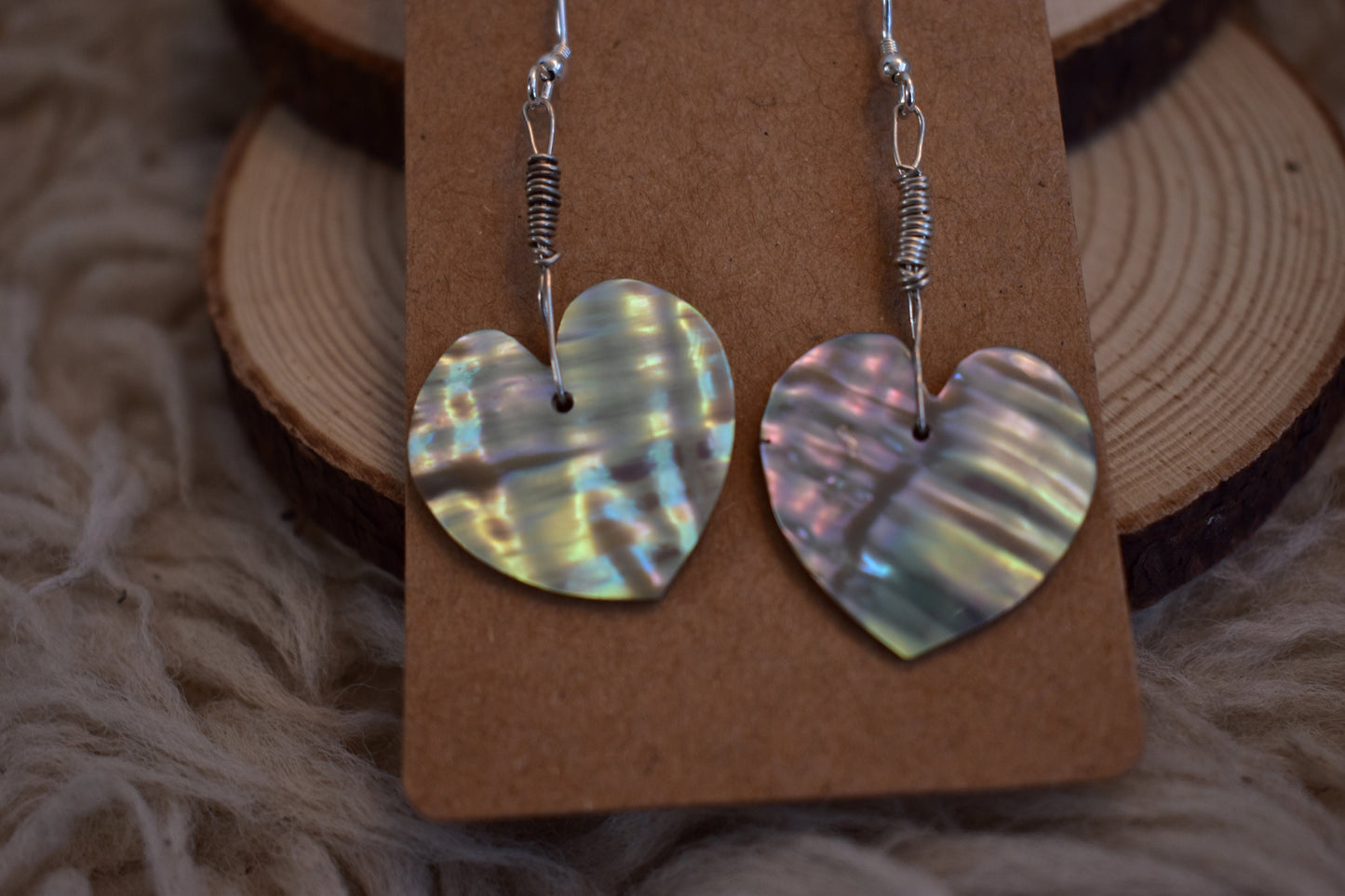 Sterling silver heart abalone shell earrings