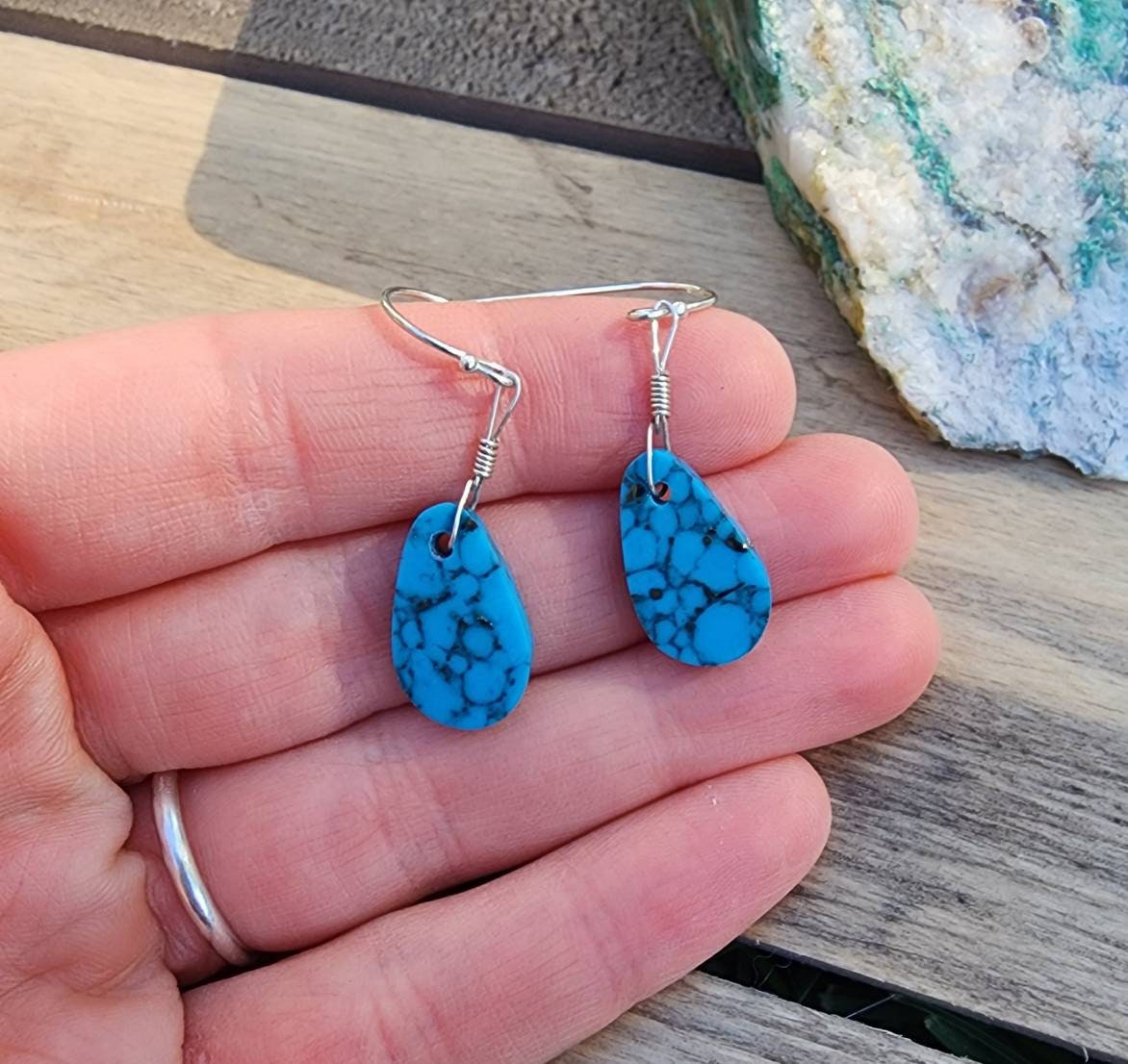 Sterling Silver Morenci Turquoise Pueblo earrings, Navajo made