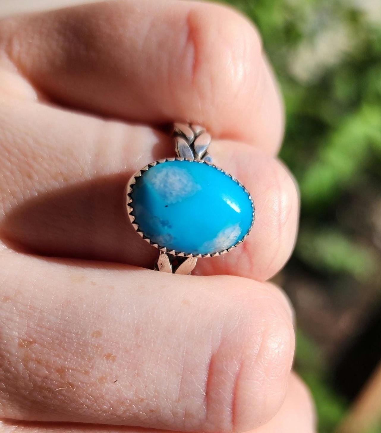 Sterling Silver Ithica Peak Navajo  Turquoise Ring, Size 6.5