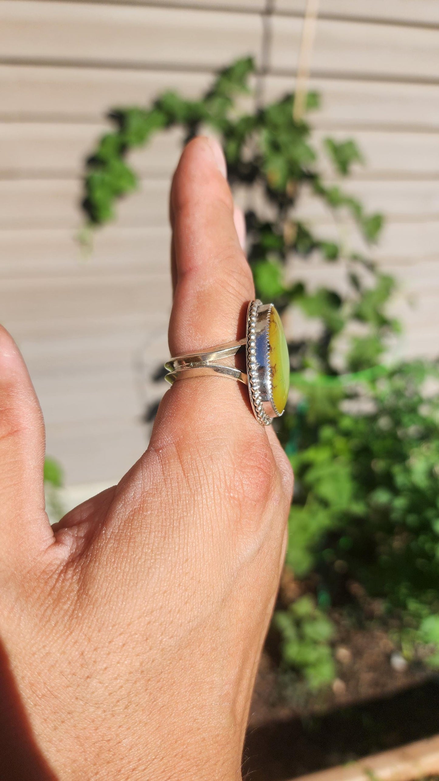 Sterling Silver Green Hubei Turquoise Navajo ring, Size 11.5