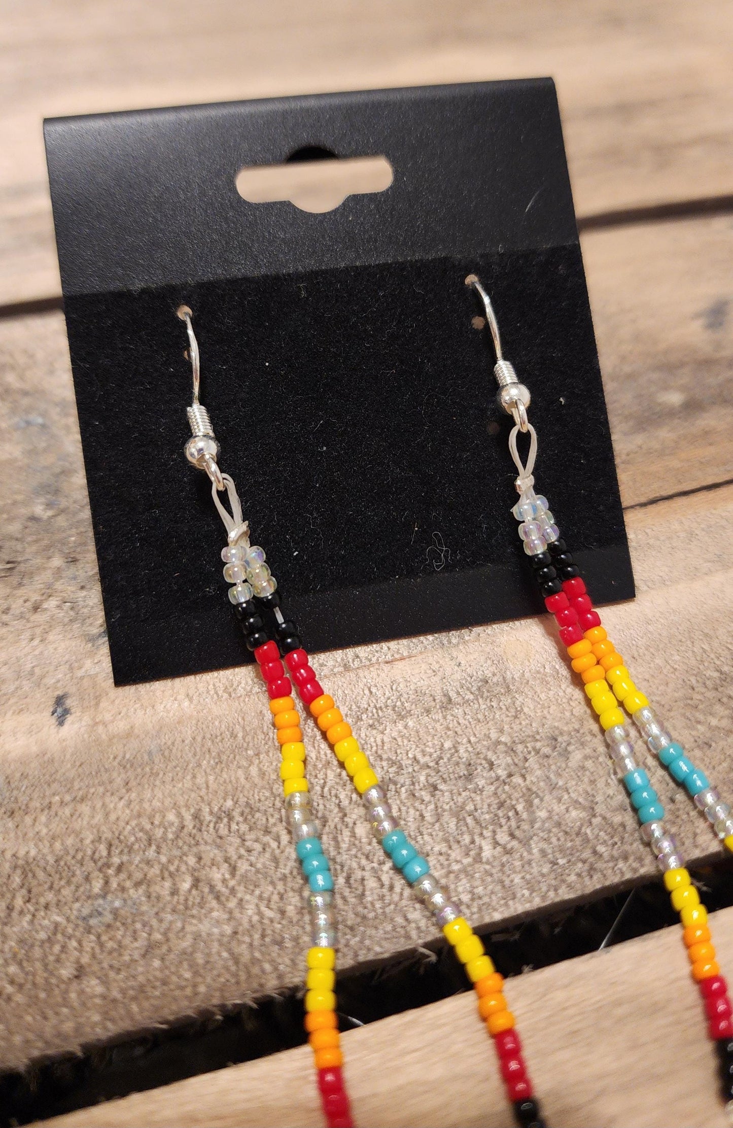 Rainbow seed beaded and Swarovski crystal earrings