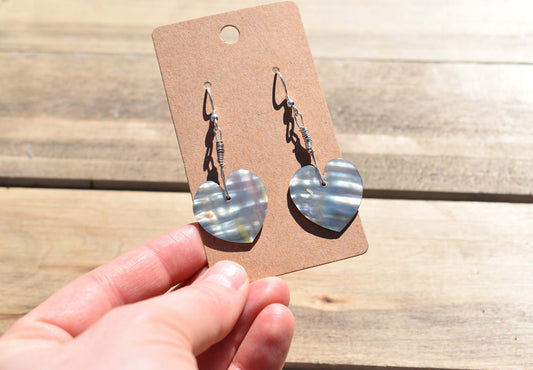 Sterling silver heart abalone shell earrings