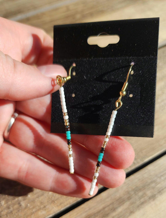 Gold, neutral and turquoise beaded earrings
