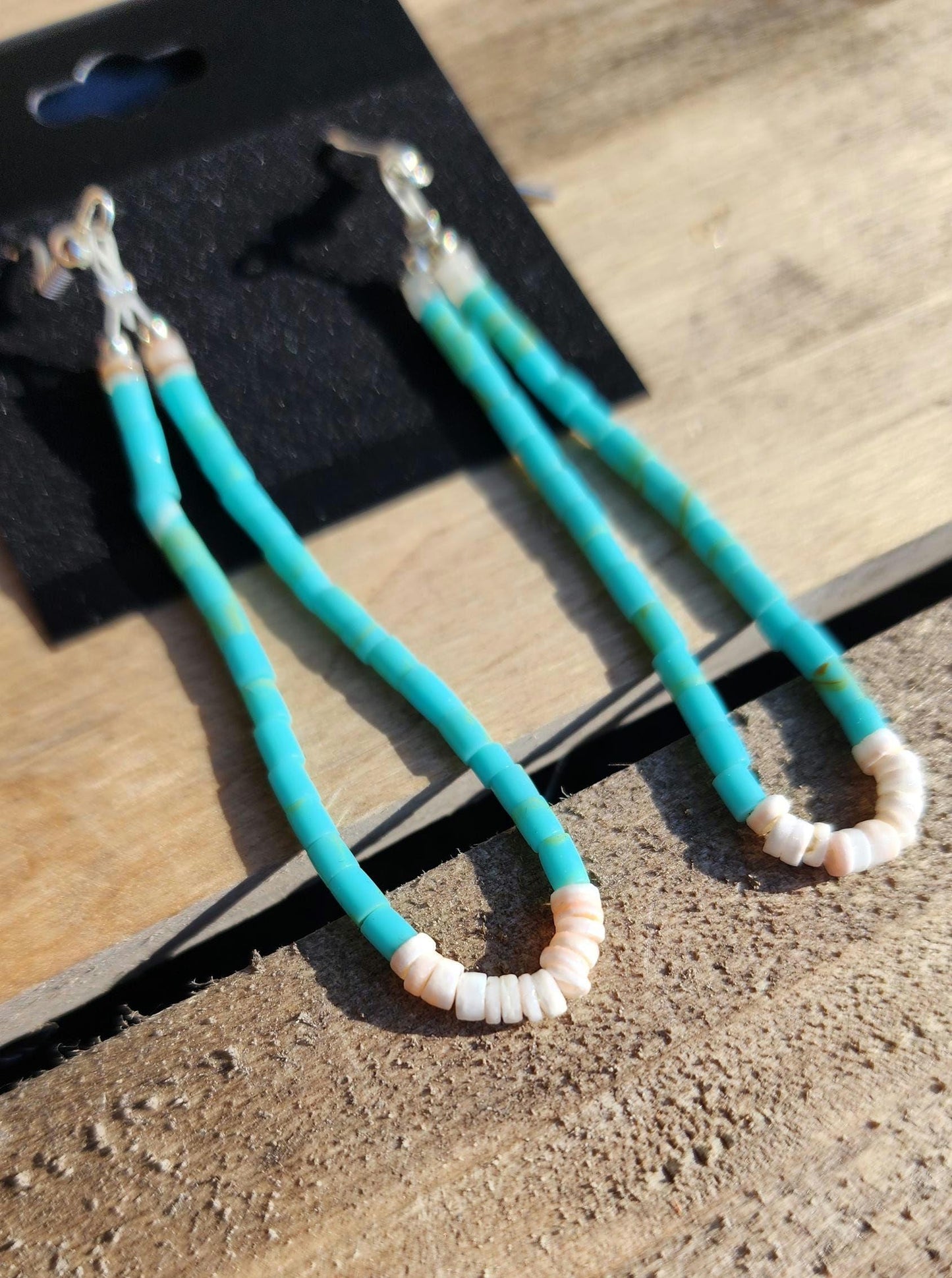 Traditional navajo synthetic turquoise and shell heishi beaded earrings