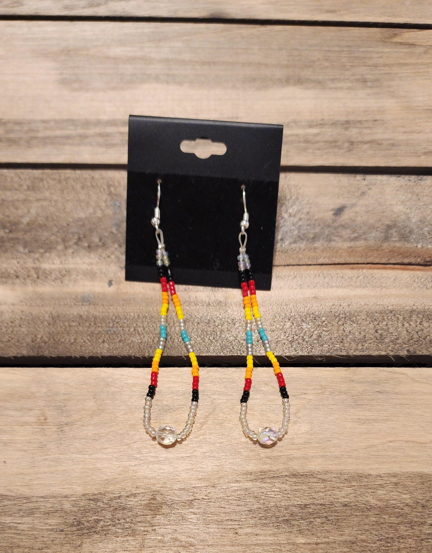 Rainbow seed beaded and Swarovski crystal earrings