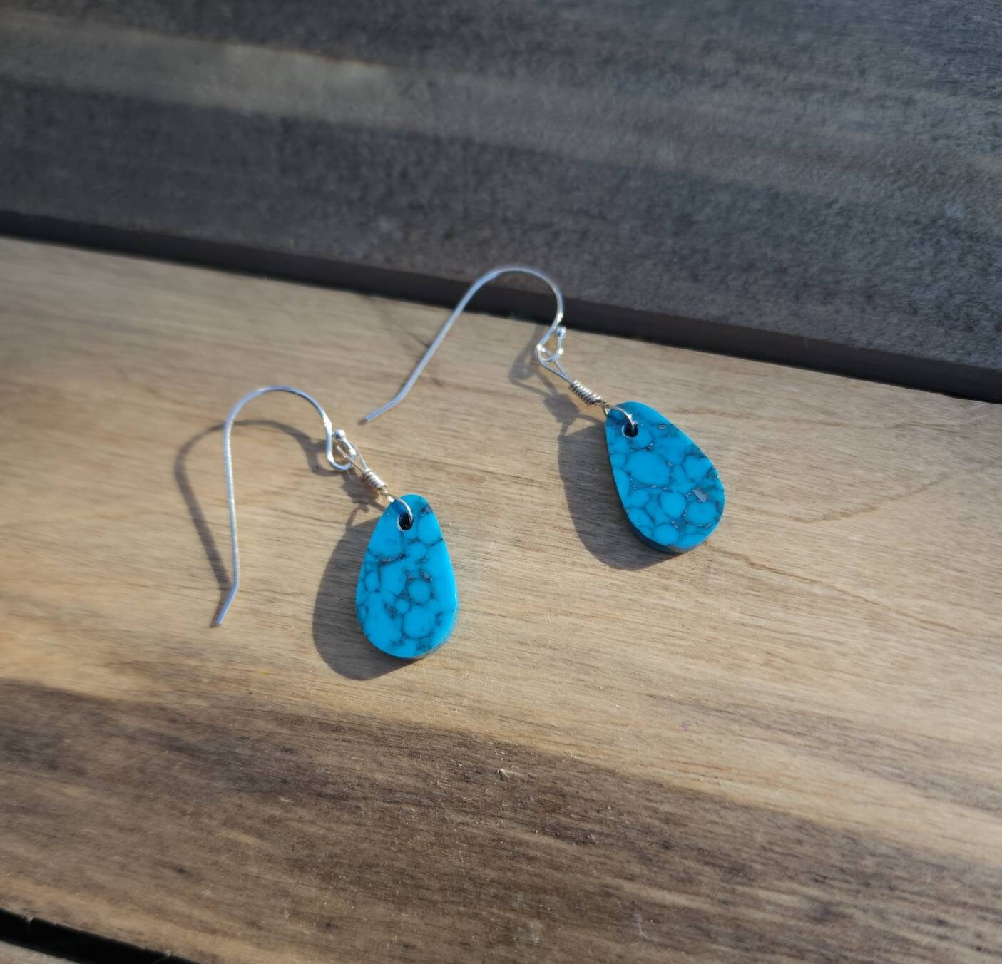 Sterling Silver Morenci Turquoise Pueblo earrings, Navajo made