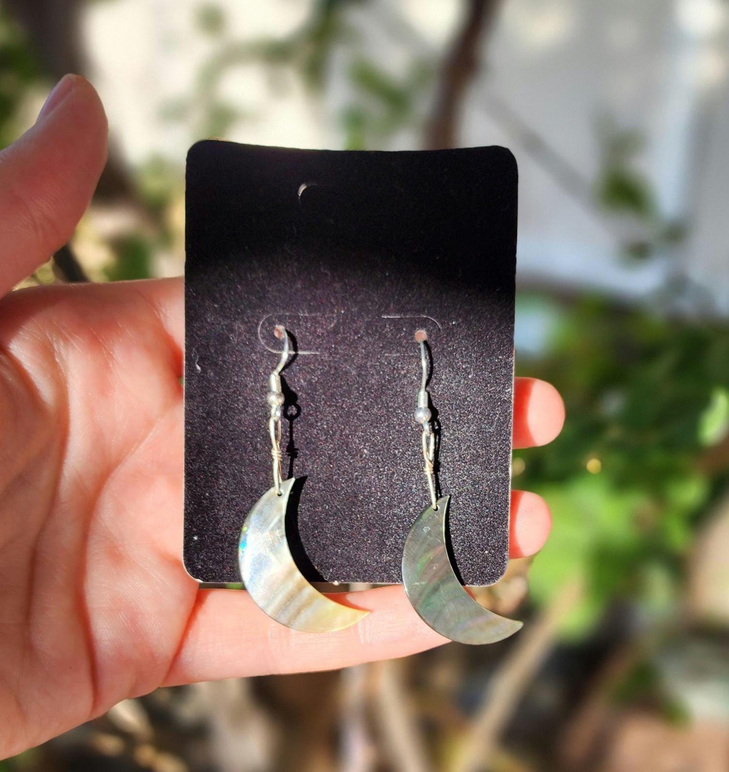 Sterling silver Abalone shell moon earrings