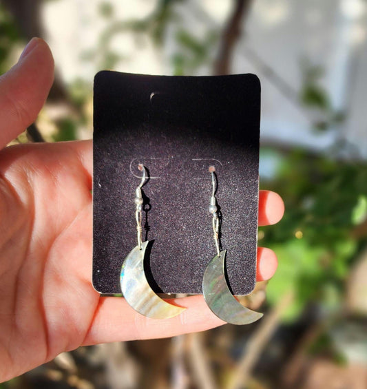 Sterling silver Abalone shell moon earrings
