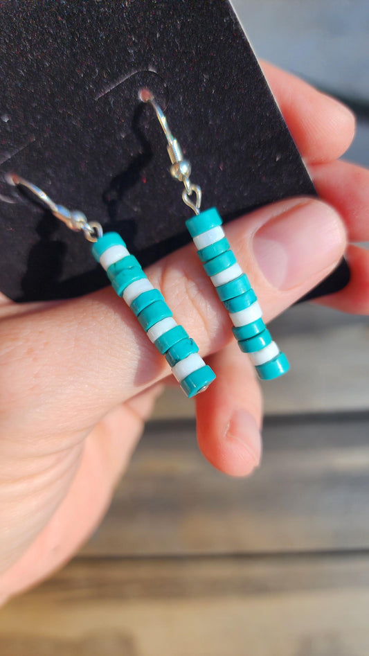 Turquoise and shell drop earrings