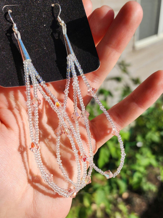 Pink and white seed bead and Swarovski crystal earrings