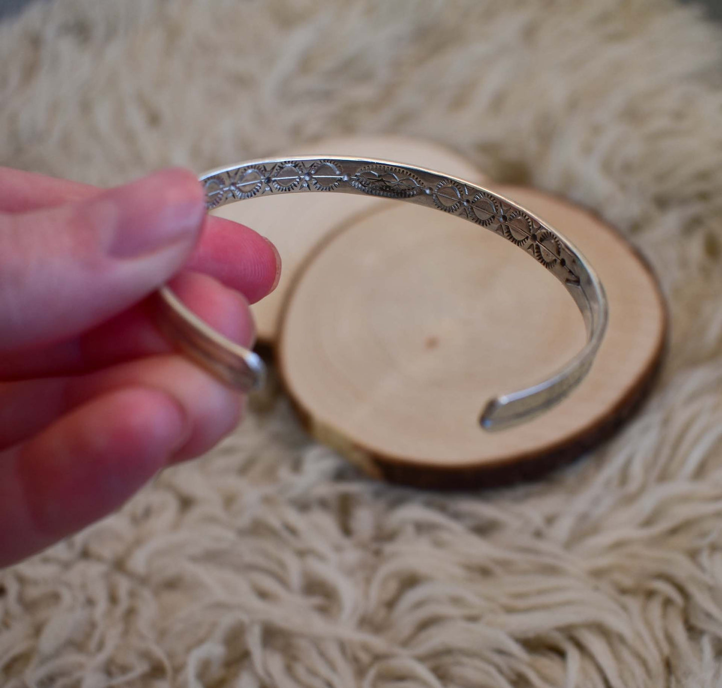 Sterling Silver Navajo "peek-a-boo" stamped bracelet