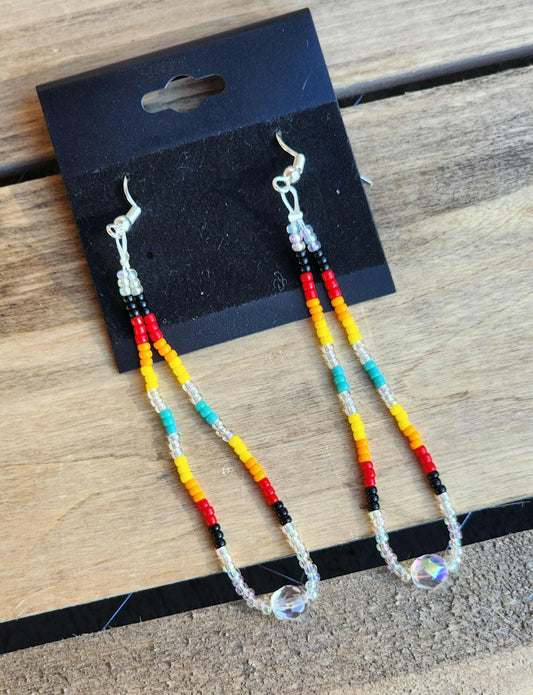 Rainbow seed beaded and Swarovski crystal earrings