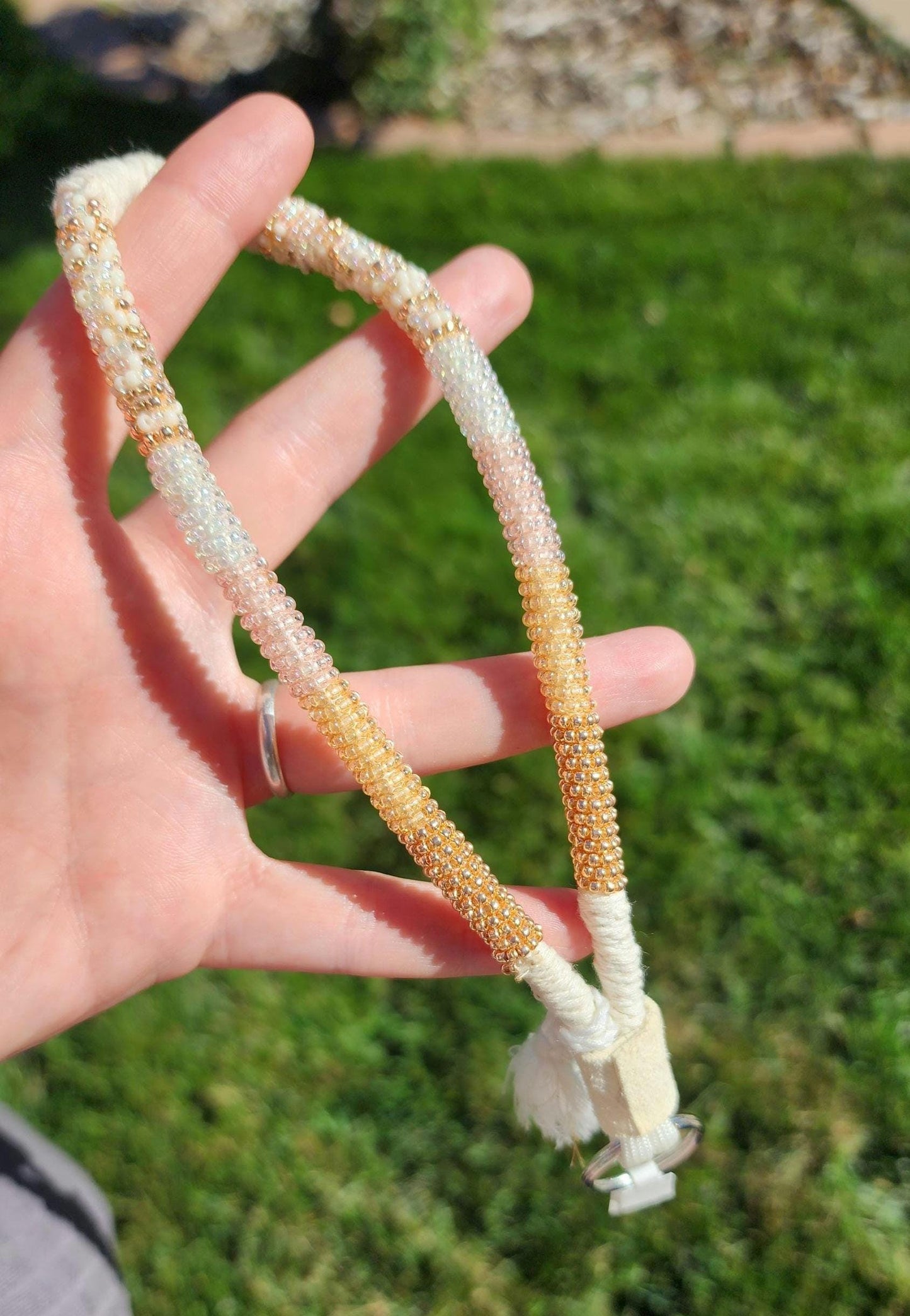 Rose gold beaded wristlet