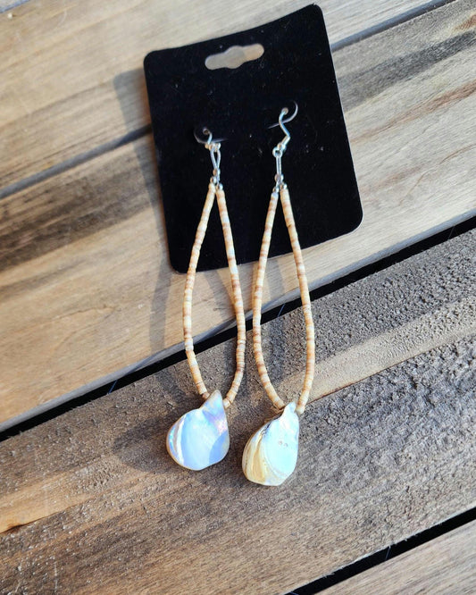 Brown Heishi beaded and mother of pearl Abalone Earrings