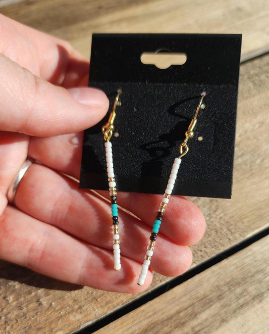Gold, neutral and turquoise beaded earrings