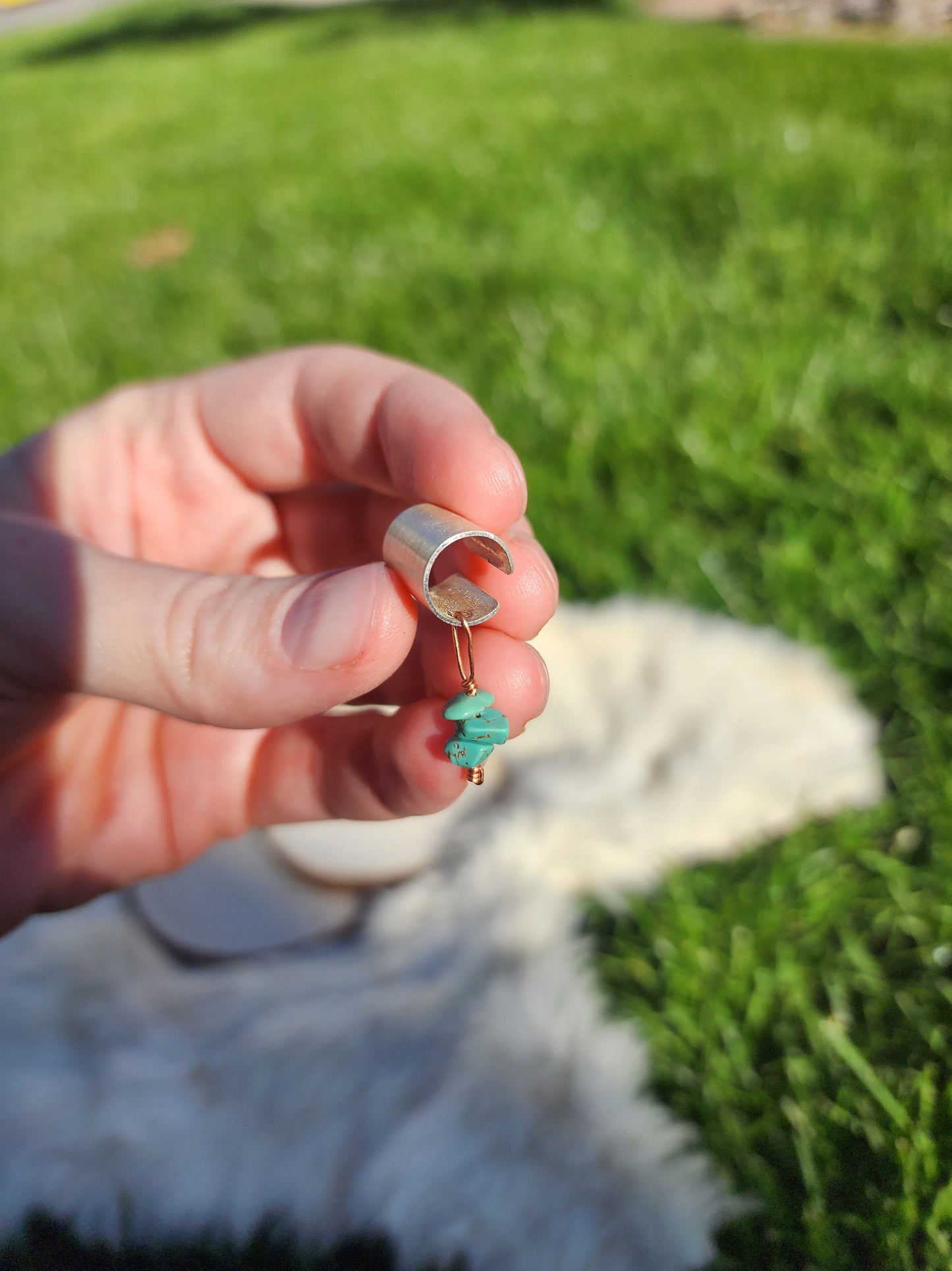 Sterling silver Ear-cuff with dangly turquoise, Navajo made