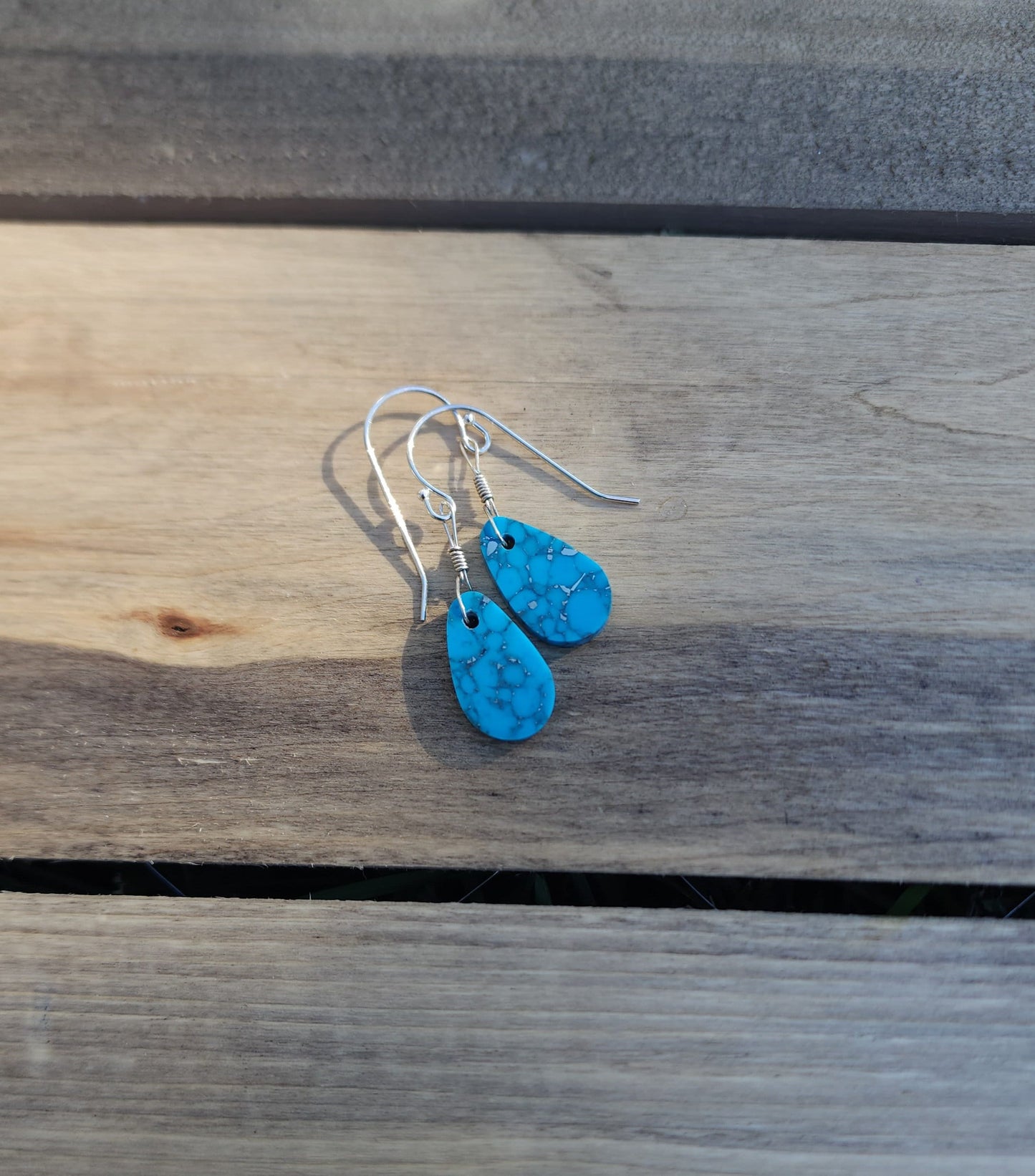 Sterling Silver Morenci Turquoise Pueblo earrings, Navajo made