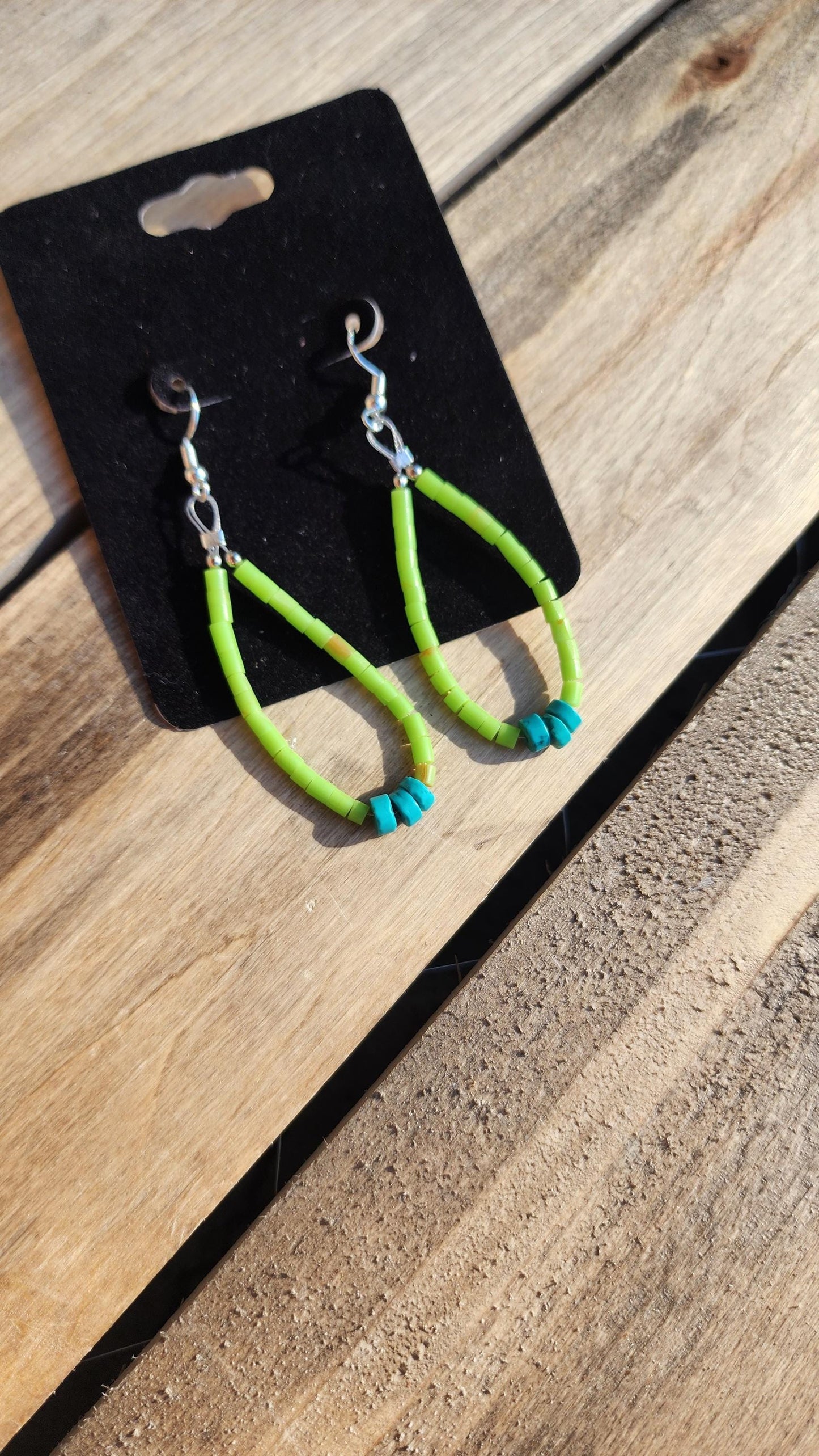 Kingman Turquoise and green synthetic heishi beaded earrings