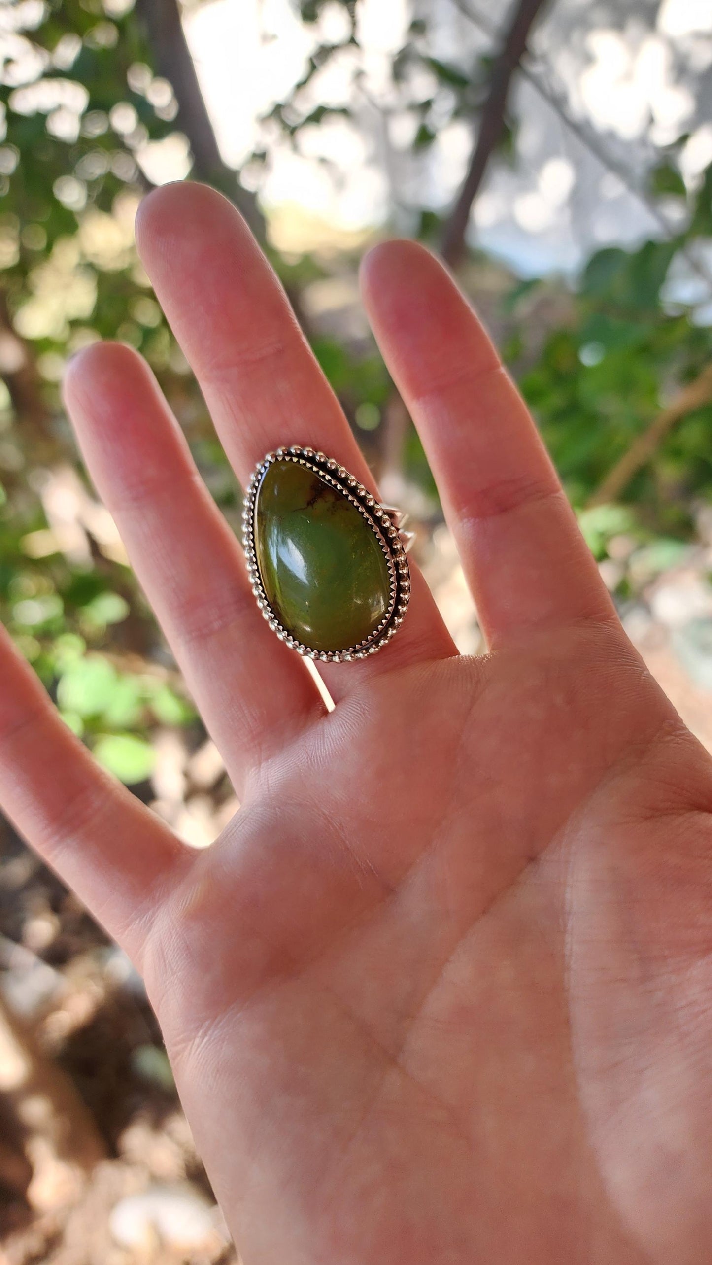 Sterling Silver Green Hubei Turquoise Navajo ring, Size 11.5