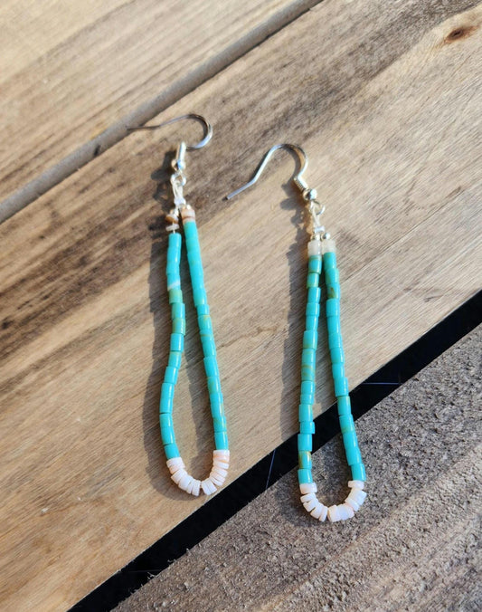 Traditional navajo synthetic turquoise and shell heishi beaded earrings