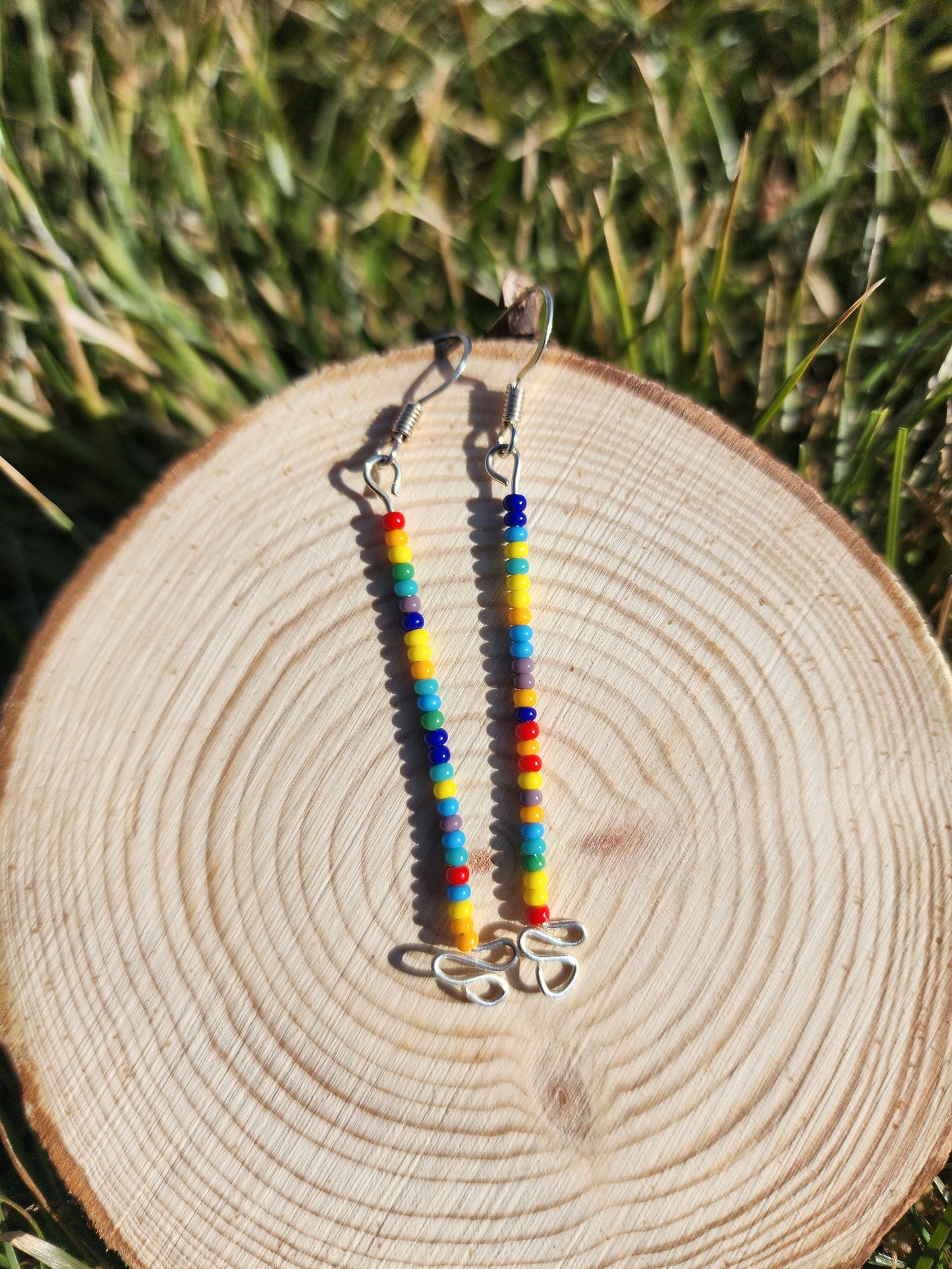 Multicolored Rainbow seed beaded dangle earrings