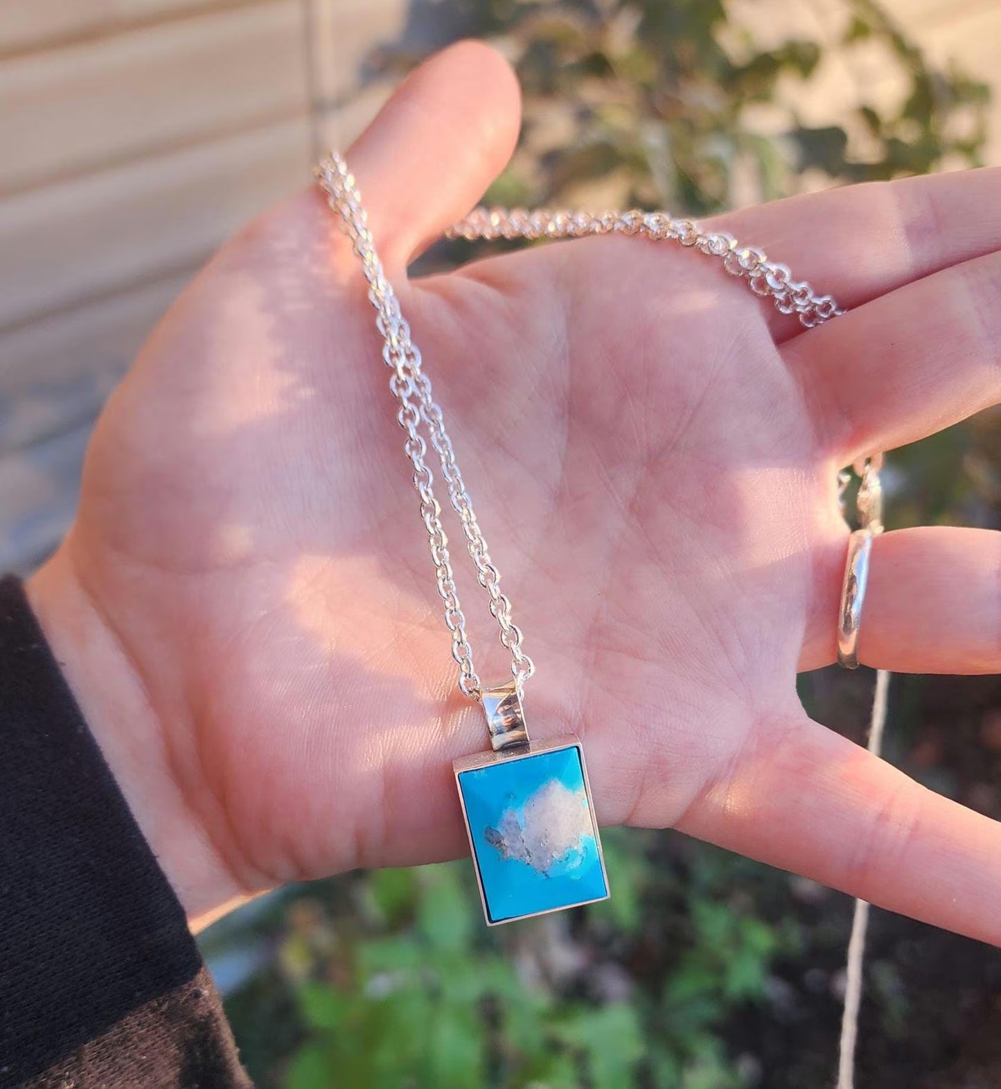 Sterling silver Ithica peak Turquoise Navajo pendant