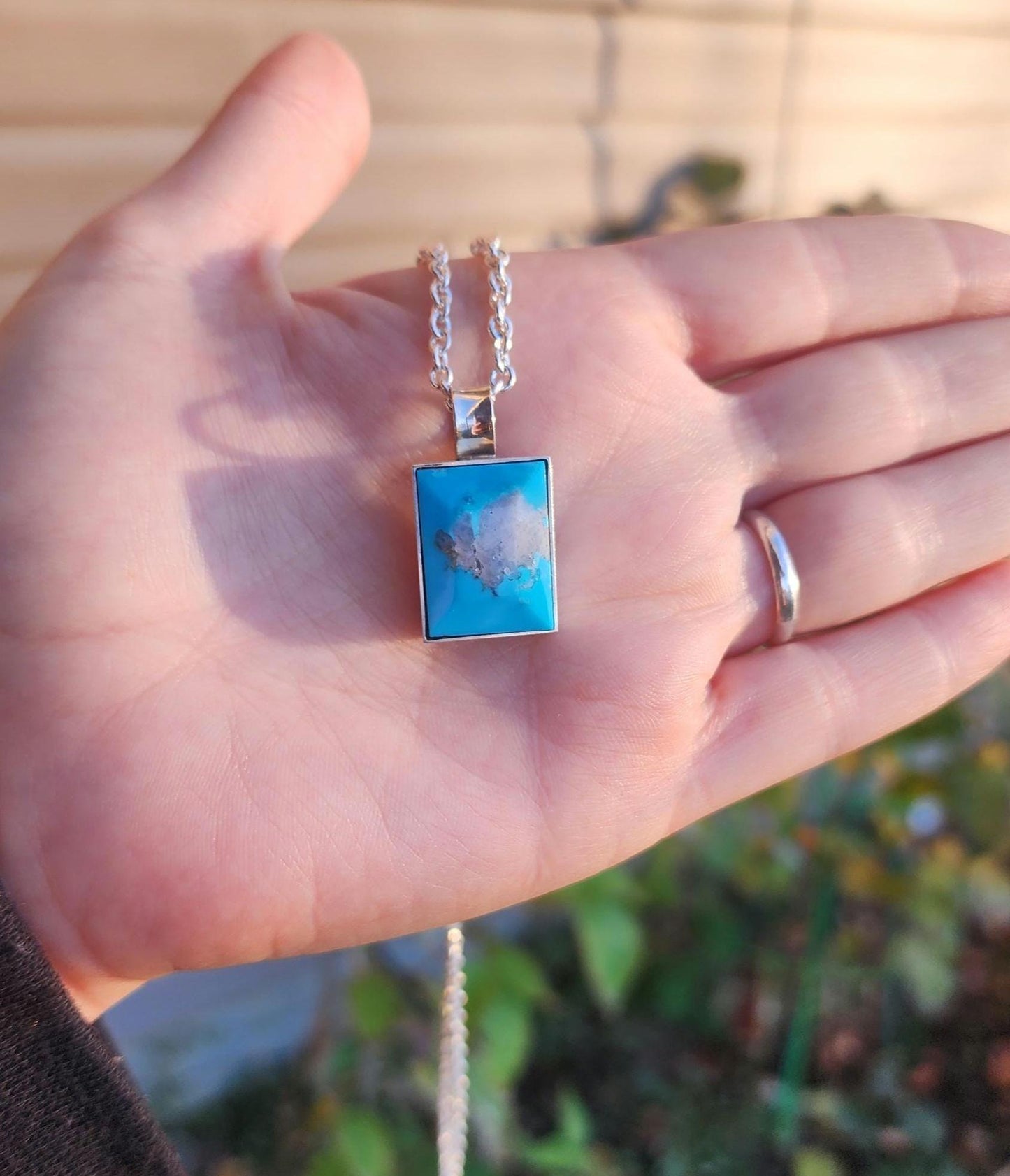 Sterling silver Ithica peak Turquoise Navajo pendant