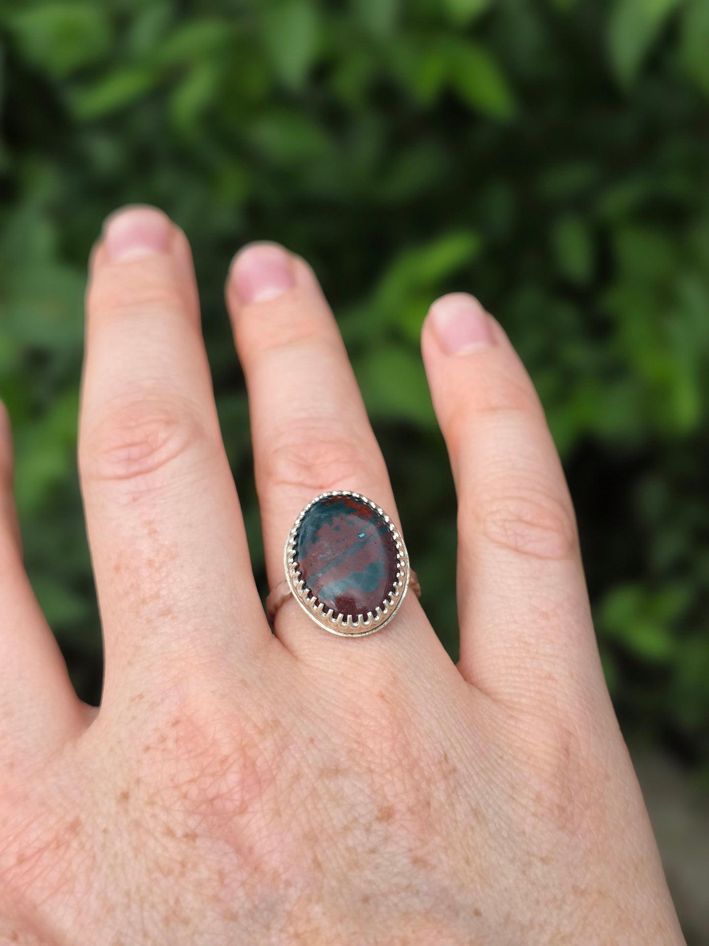 Sterling Silver Red & Green Jasper  Navajo ring, Size 7